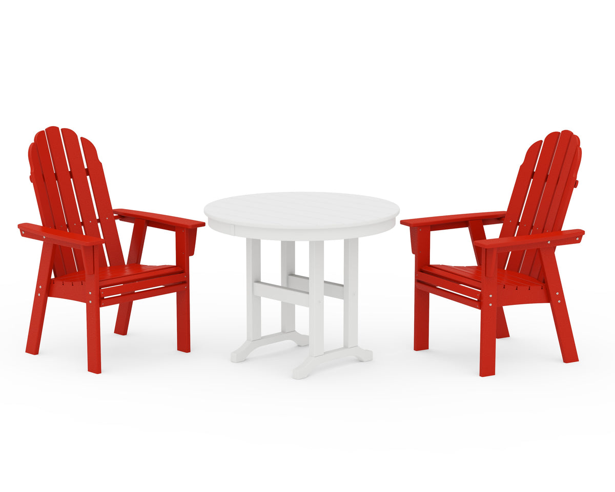 POLYWOOD Vineyard Adirondack 3-Piece Round Dining Set in Sunset Red / White