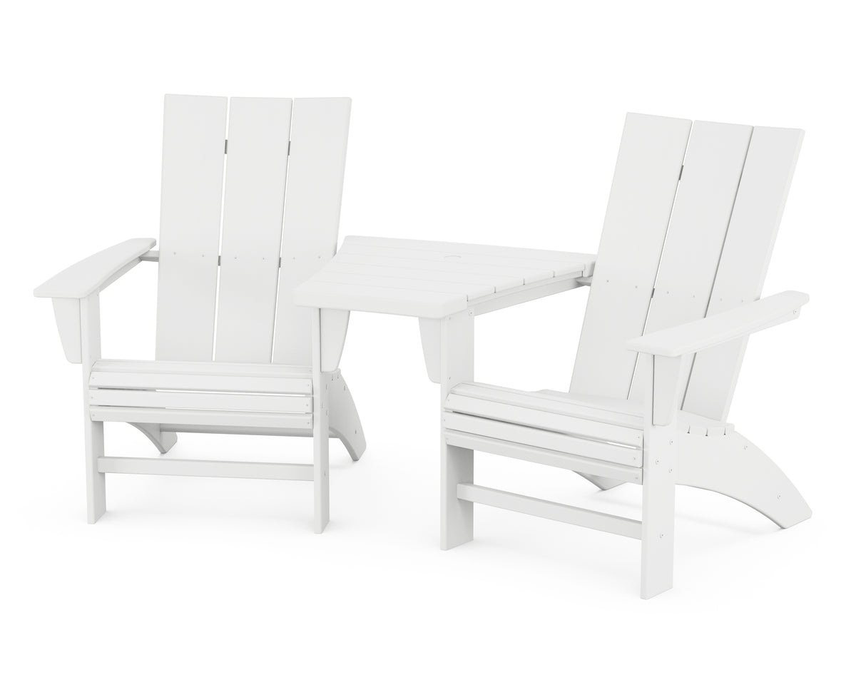 POLYWOOD Modern 3-Piece Curveback Adirondack Set with Angled Connecting Table in White