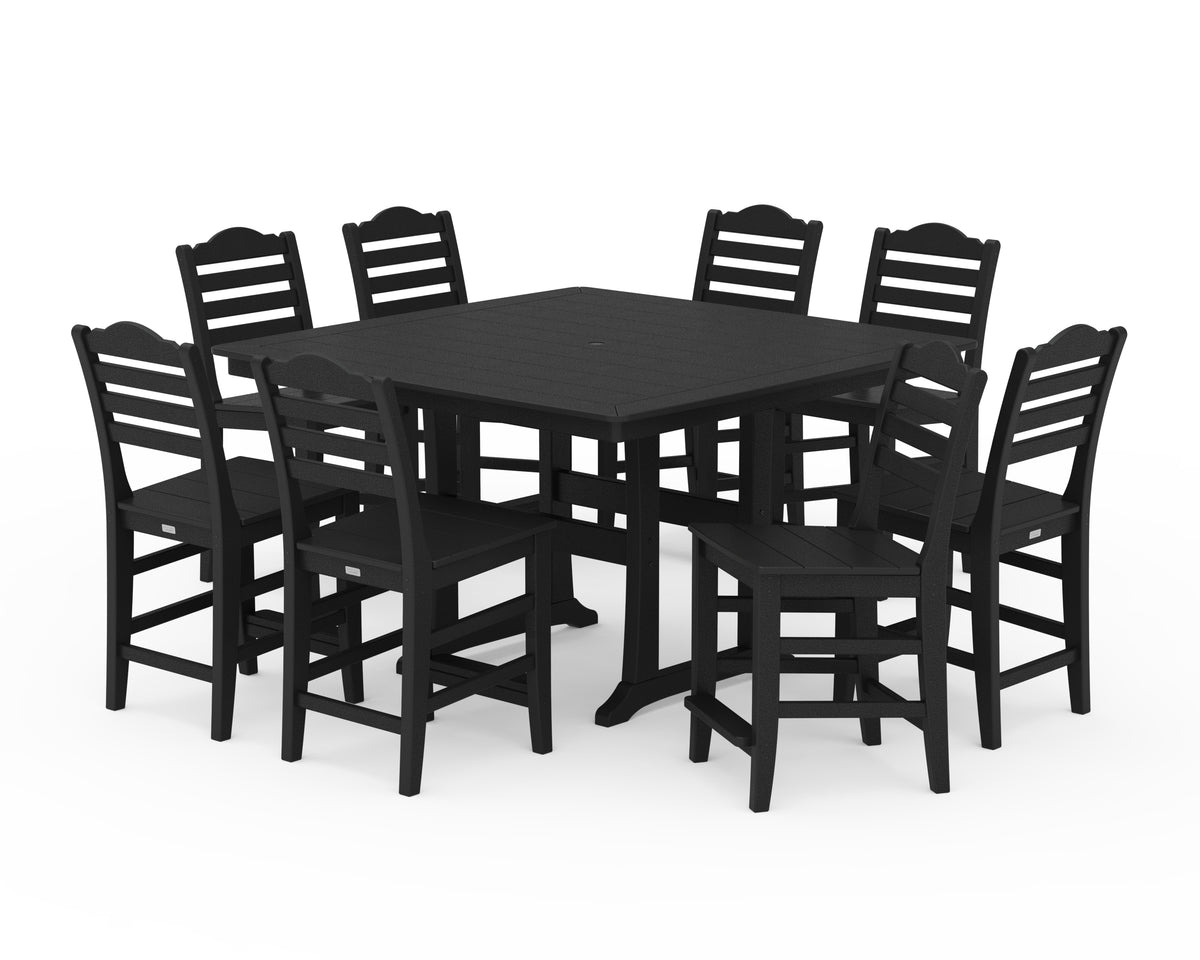 POLYWOOD Savannah Side Chair 9-Piece Square Counter Set with Trestle Legs in Black