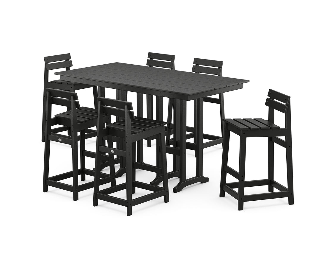 POLYWOOD Modern Studio Plaza Lowback Bar Chair 7-Piece Set in Black