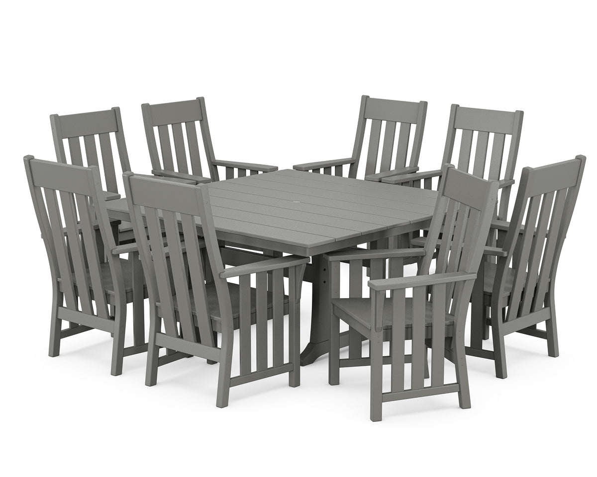 POLYWOOD Acadia 9-Piece Square Farmhouse Dining Set with Trestle Legs in Slate Grey
