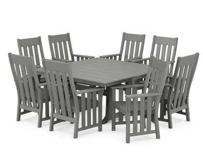 POLYWOOD Acadia 9-Piece Square Farmhouse Dining Set with Trestle Legs in Slate Grey