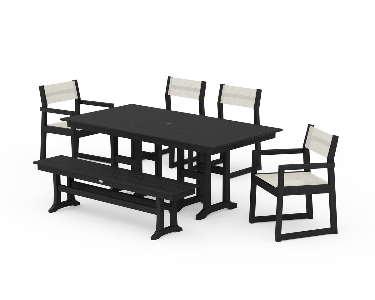 POLYWOOD EDGE Sling 6-Piece Farmhouse Dining Set in Black / Parchment