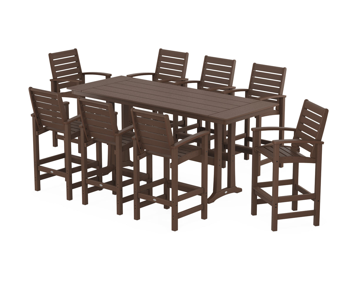 POLYWOOD Signature 9-Piece Farmhouse Bar Set with Trestle Legs in Mahogany