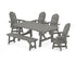 POLYWOOD Vineyard Curveback Adirondack Swivel Chair 6-Piece Rustic Farmhouse Dining Set with Bench in Slate Grey