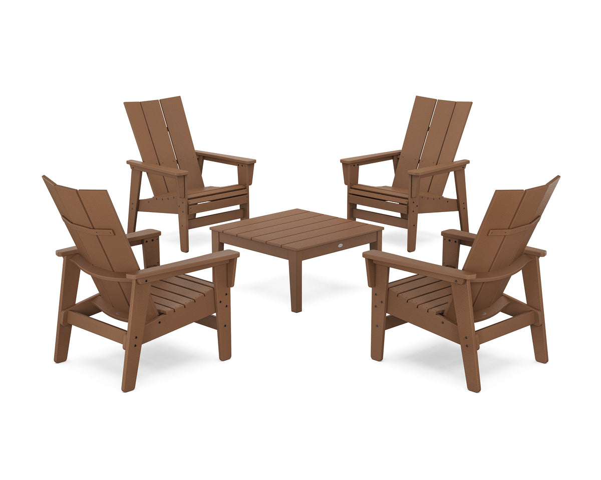 POLYWOOD 5-Piece Modern Grand Upright Adirondack Chair Conversation Group in Teak