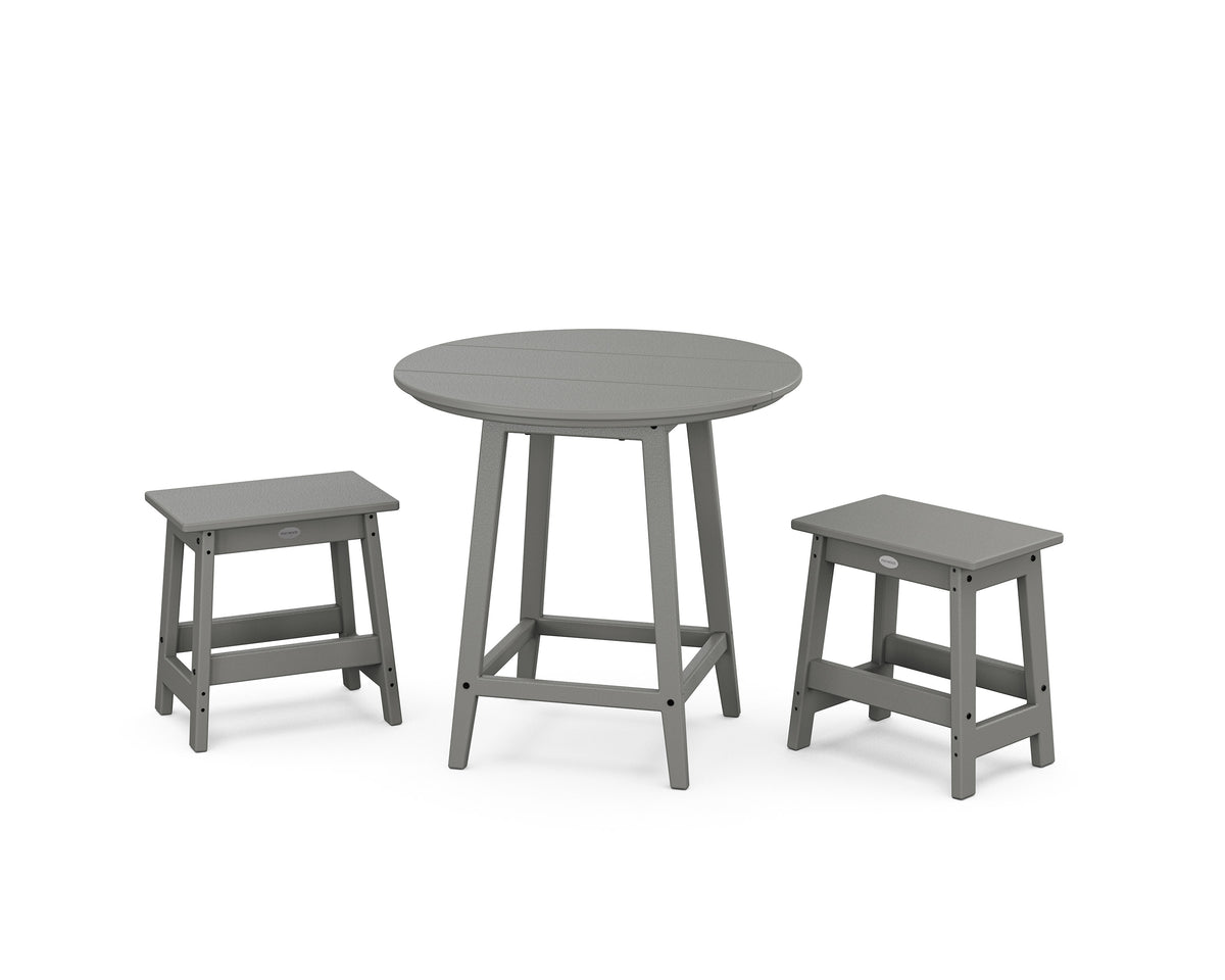 POLYWOOD Modern Studio Stool 3-Piece Round Bistro Set in Slate Grey