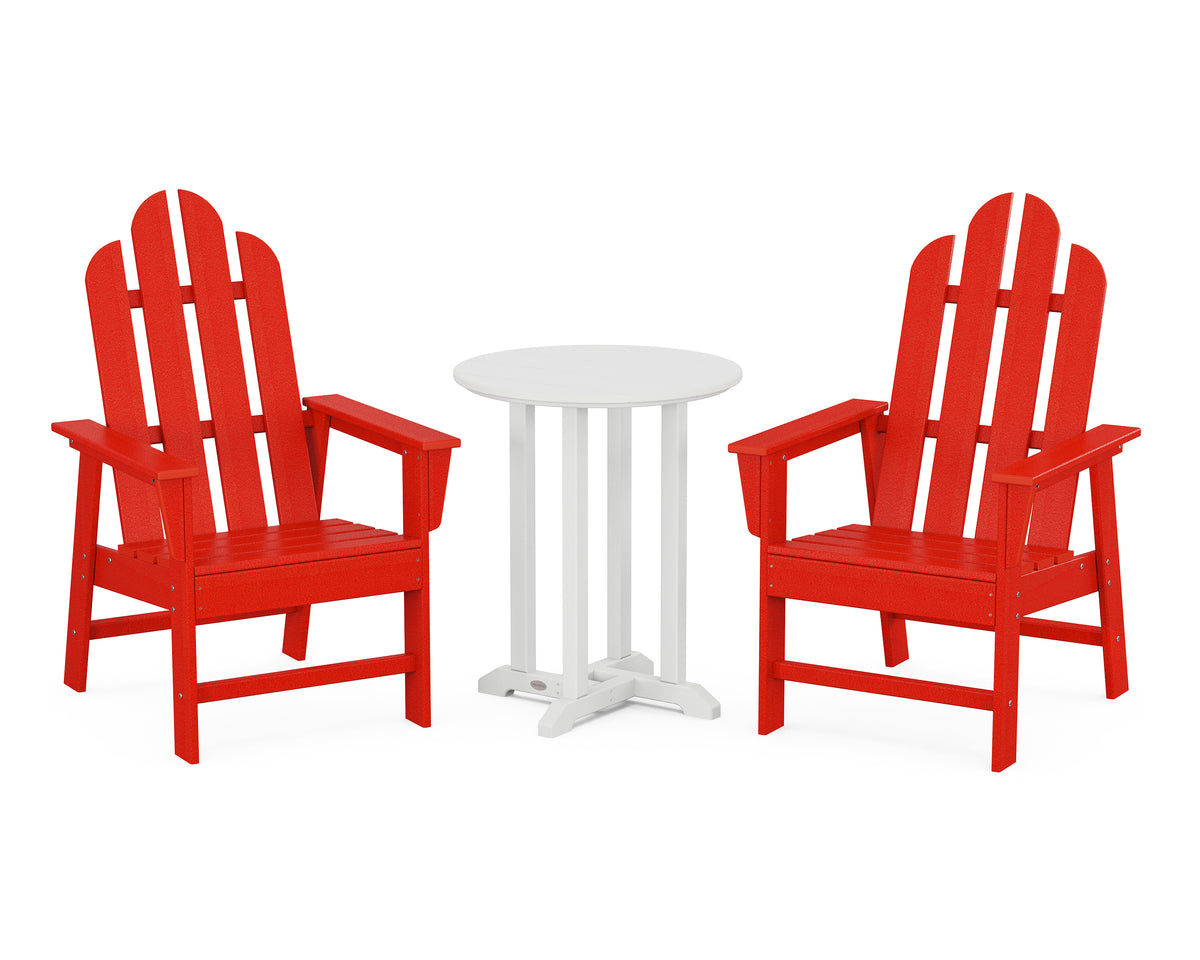 POLYWOOD Long Island 3-Piece Round Bistro Dining Set in Sunset Red / White
