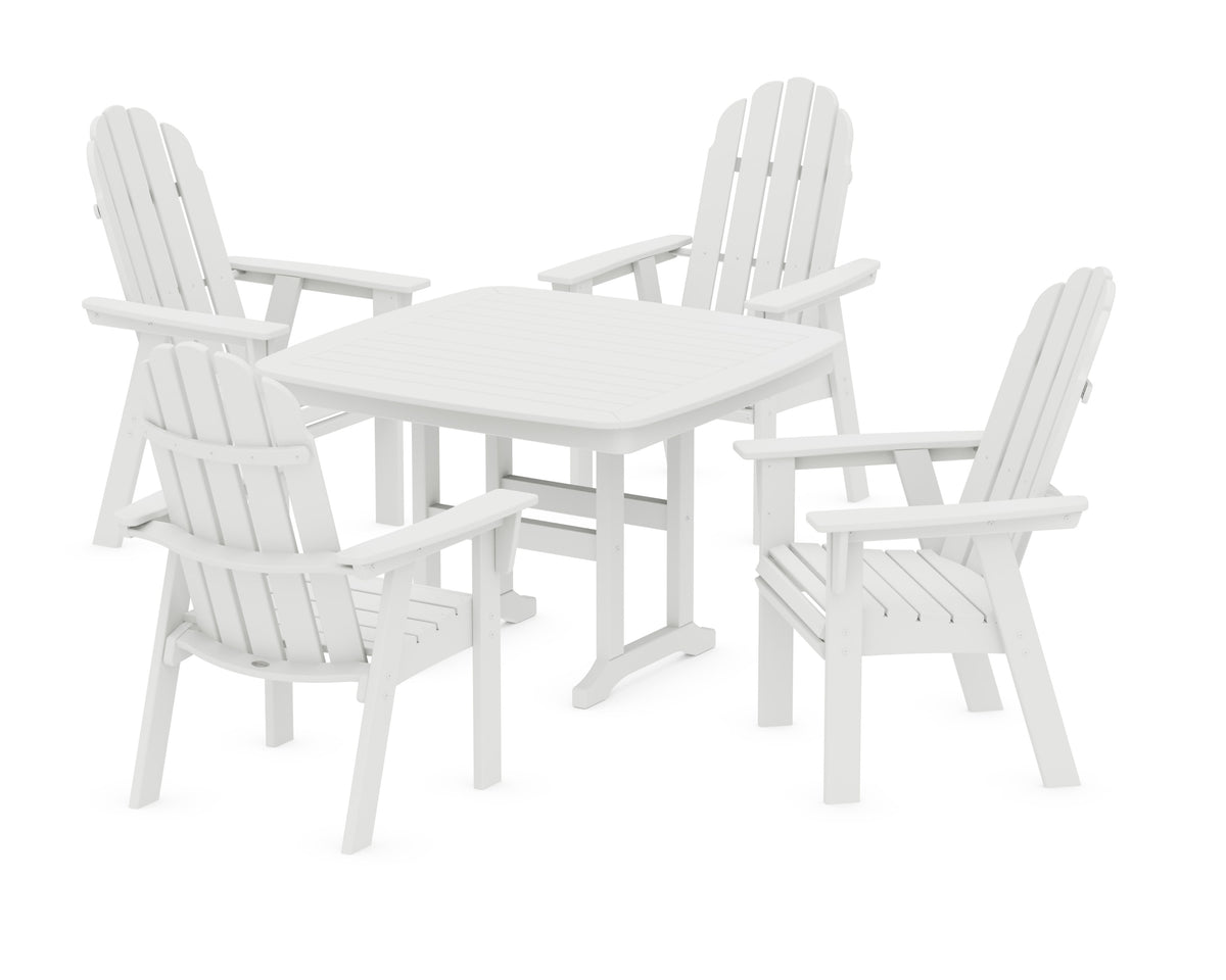 POLYWOOD Vineyard Curveback Adirondack 5-Piece Dining Set - 44" Table in White