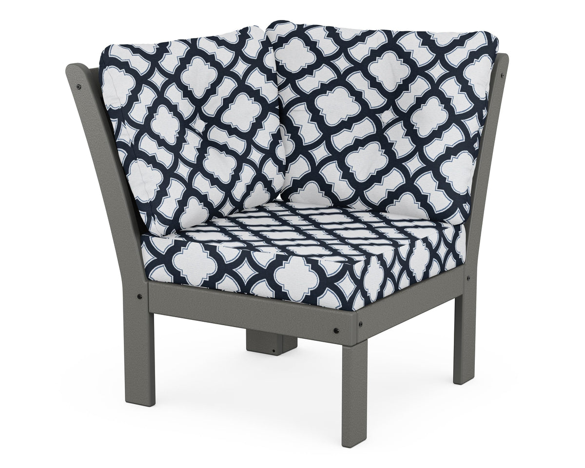 POLYWOOD Vineyard Modular Corner Chair in Slate Grey / Trellis Marine Indigo