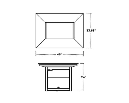 POLYWOOD Rectangle 34"x46" Fire Pit Table dimension drawing with width, depth and height measurements