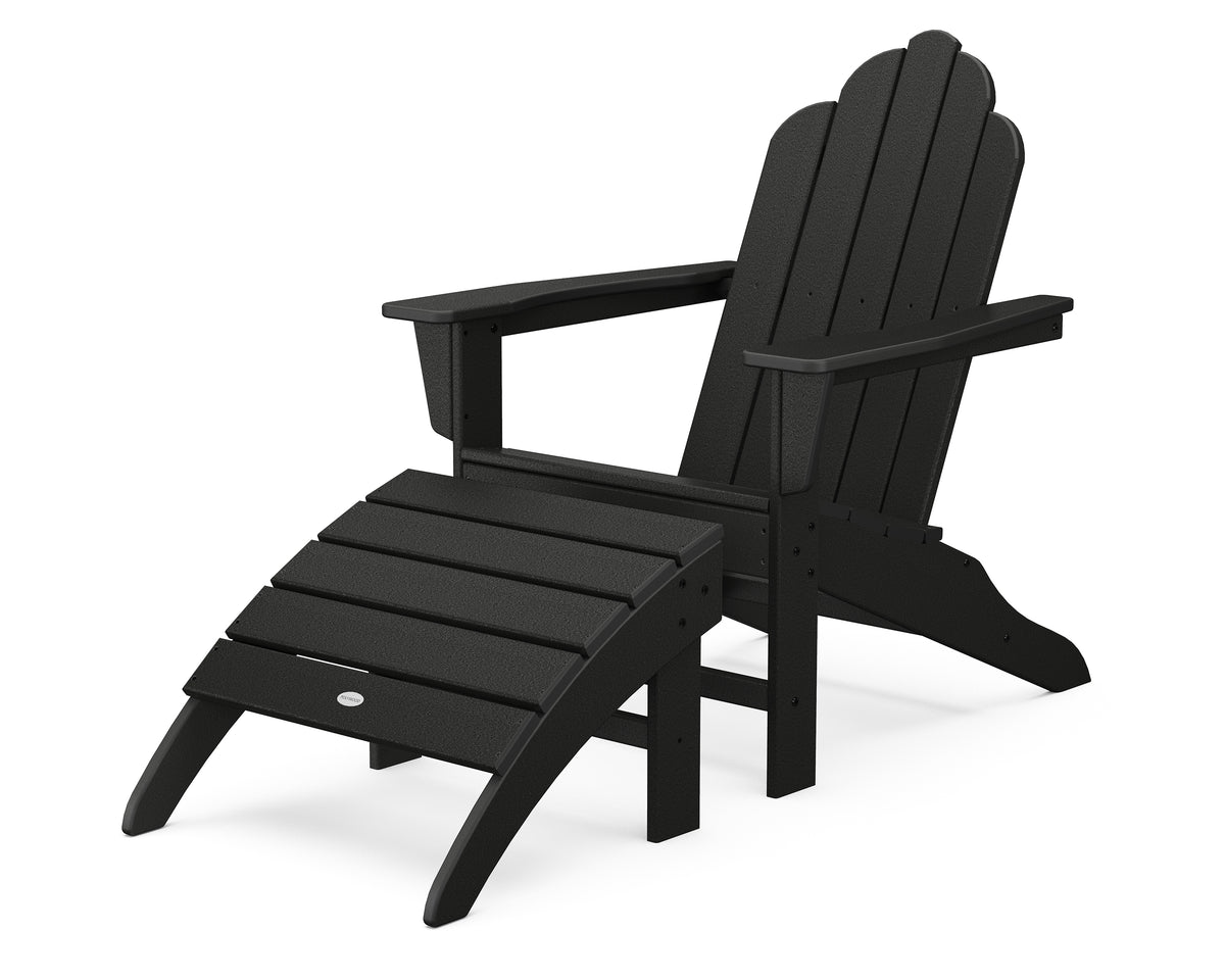 POLYWOOD Long Island Adirondack 2-Piece Set with South Beach Adirondack Ottoman in Black