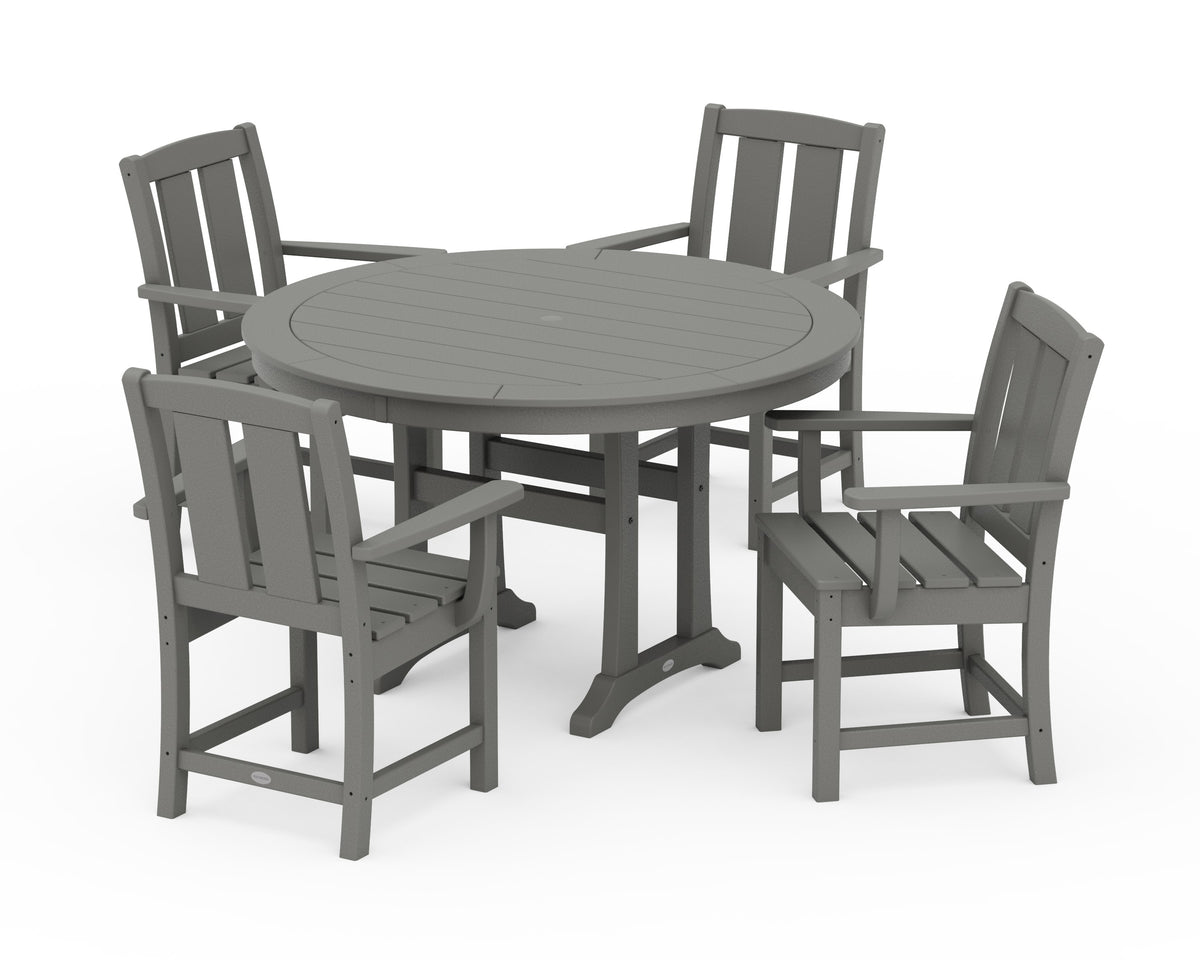 POLYWOOD Mission 5-Piece Round Dining Set with Trestle Legs in Slate Grey