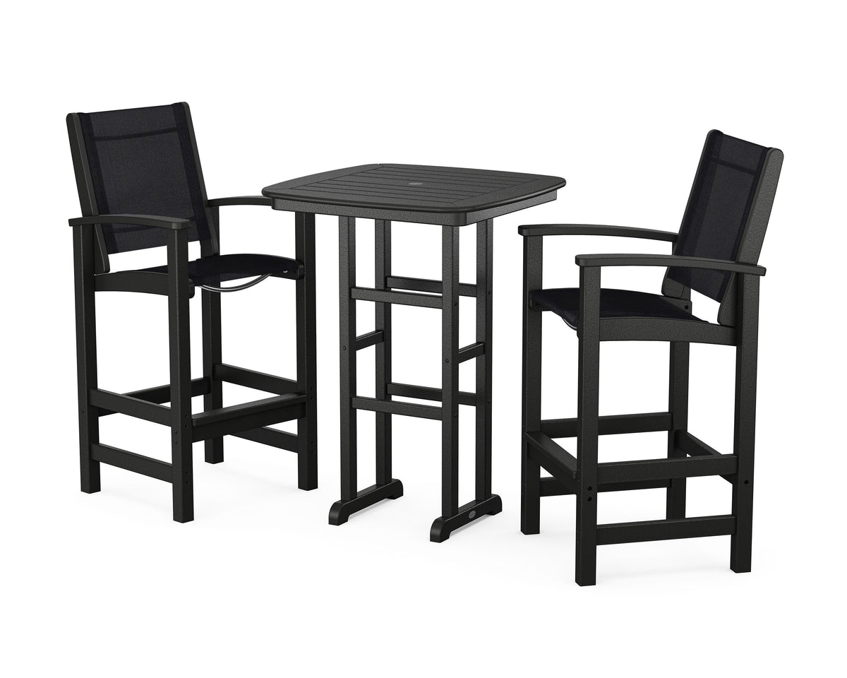 POLYWOOD Coastal 3-Piece Bar Set in Black / Black
