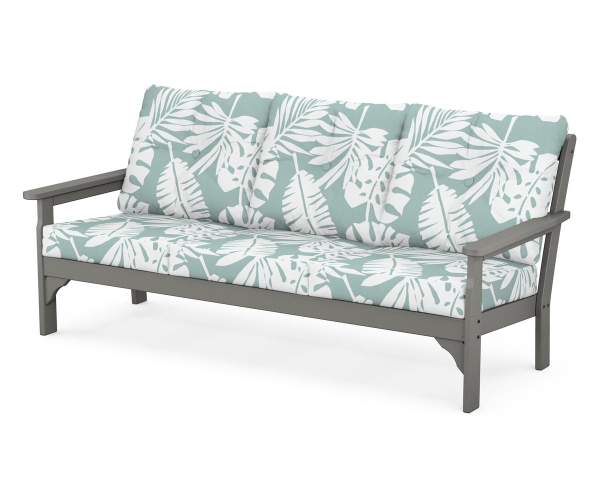 POLYWOOD Vineyard Deep Seating Sofa in Slate Grey / Leaf Glacier Spa
