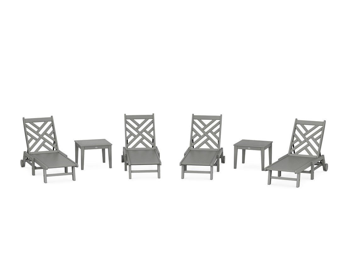 POLYWOOD Chippendale 6-Piece Chaise Set with Wheels in Slate Grey