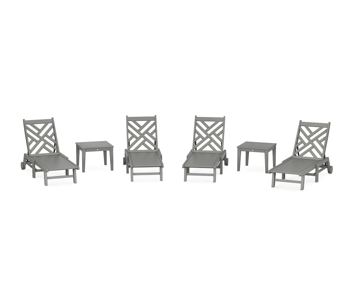 POLYWOOD Chippendale 6-Piece Chaise Set with Wheels in Slate Grey