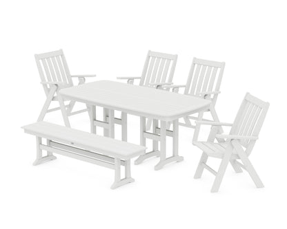 POLYWOOD Vineyard Folding Chair 6-Piece Dining Set with Bench in White