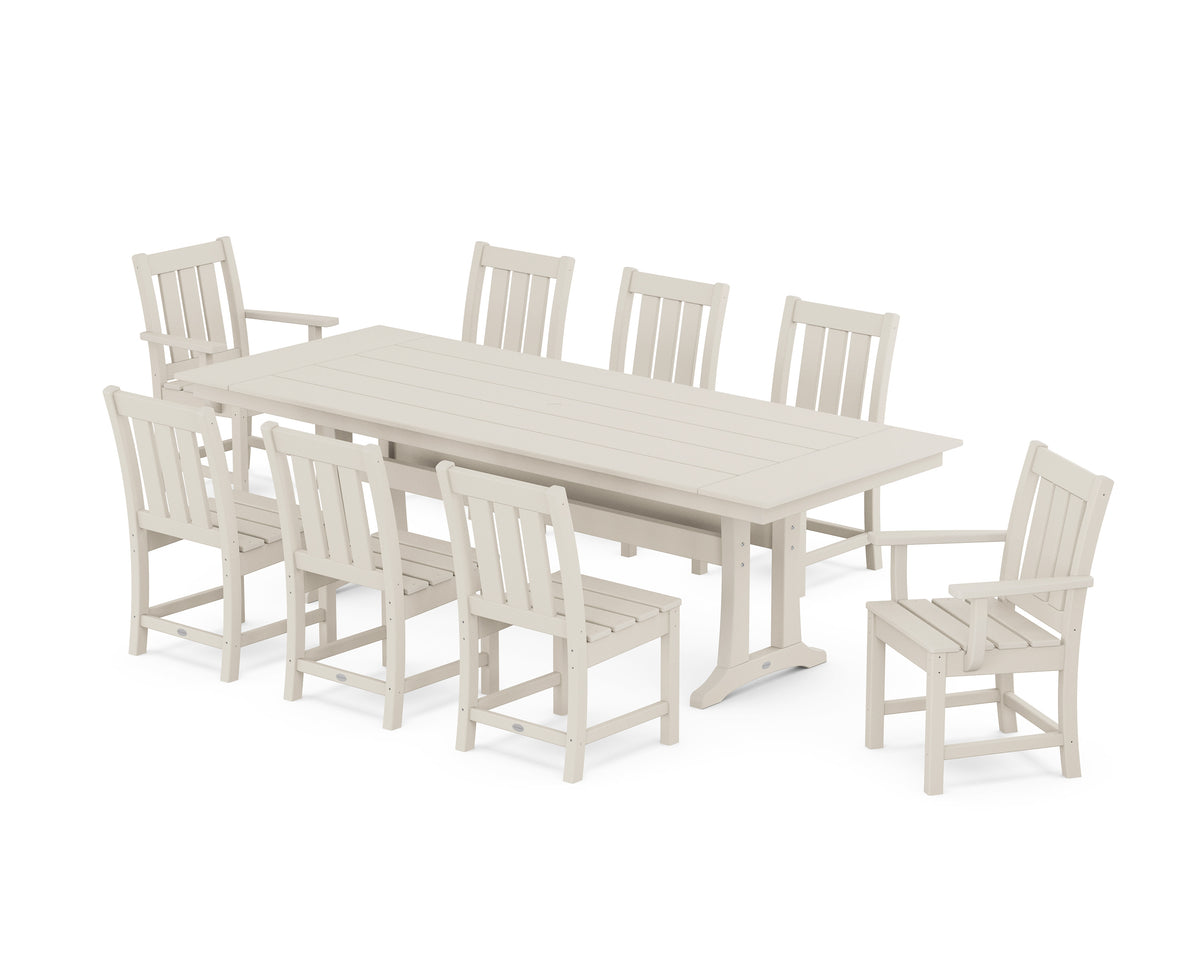 POLYWOOD Oxford 9-Piece Farmhouse Dining Set with Trestle Legs in Sand