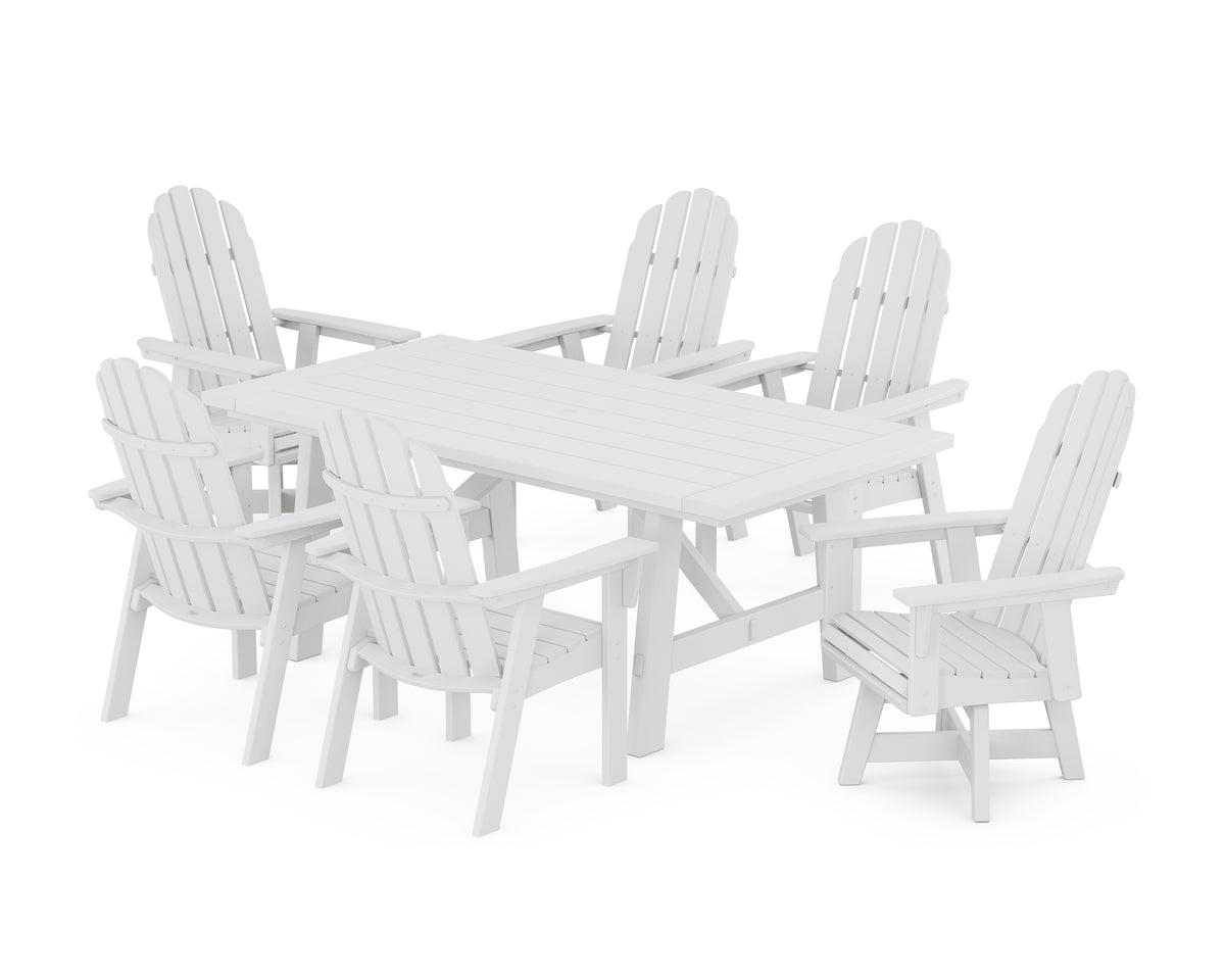 POLYWOOD Vineyard Curveback Adirondack Swivel Chair 7-Piece Rustic Farmhouse Dining Set in White