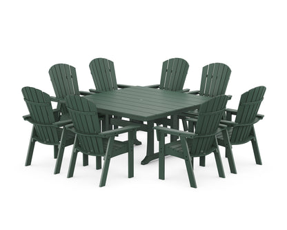 POLYWOOD Nautical Curveback Adirondack 9-Piece Square Dining Set with Trestle Legs in Green