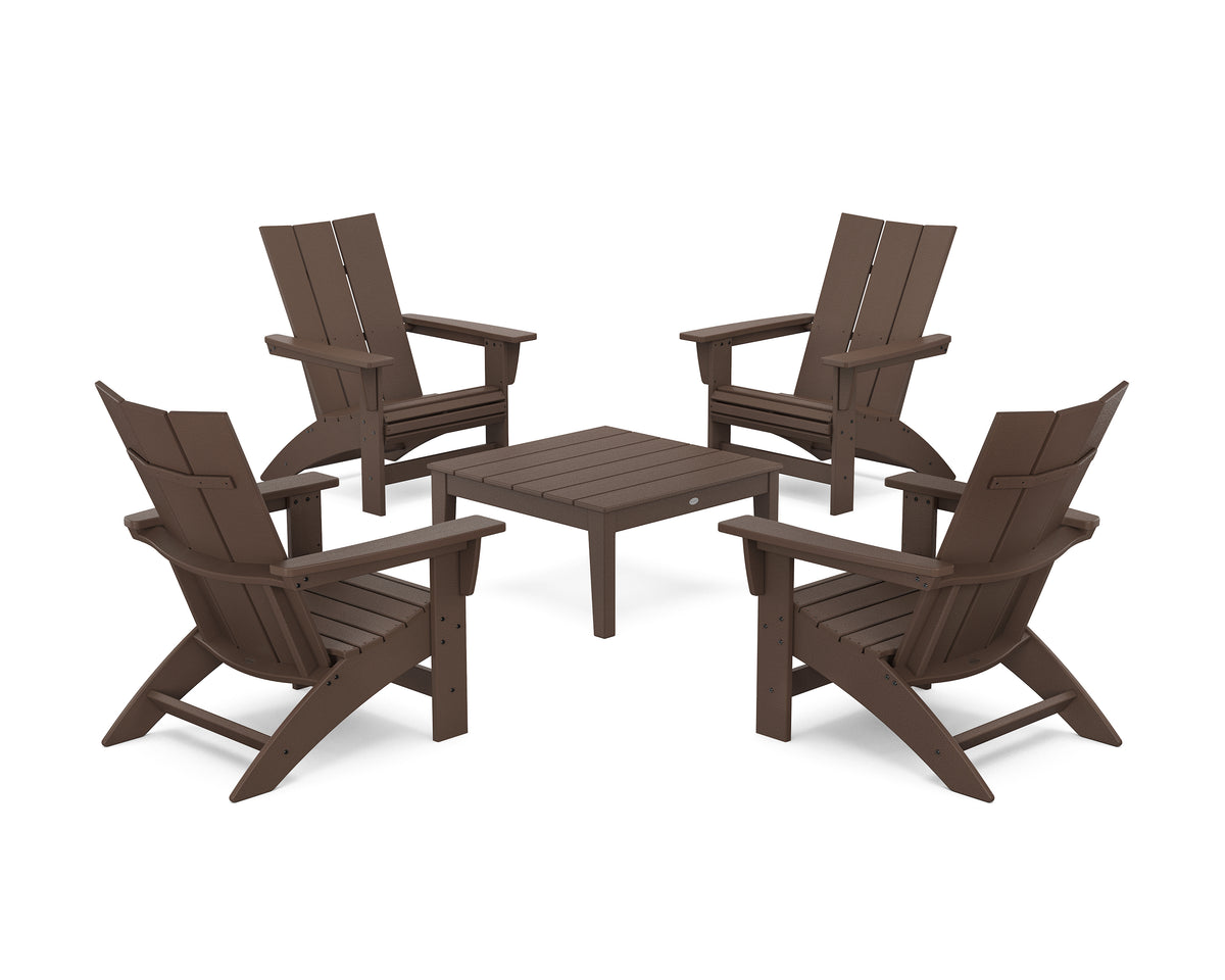 POLYWOOD 5-Piece Modern Grand Adirondack Chair Conversation Group in Mahogany