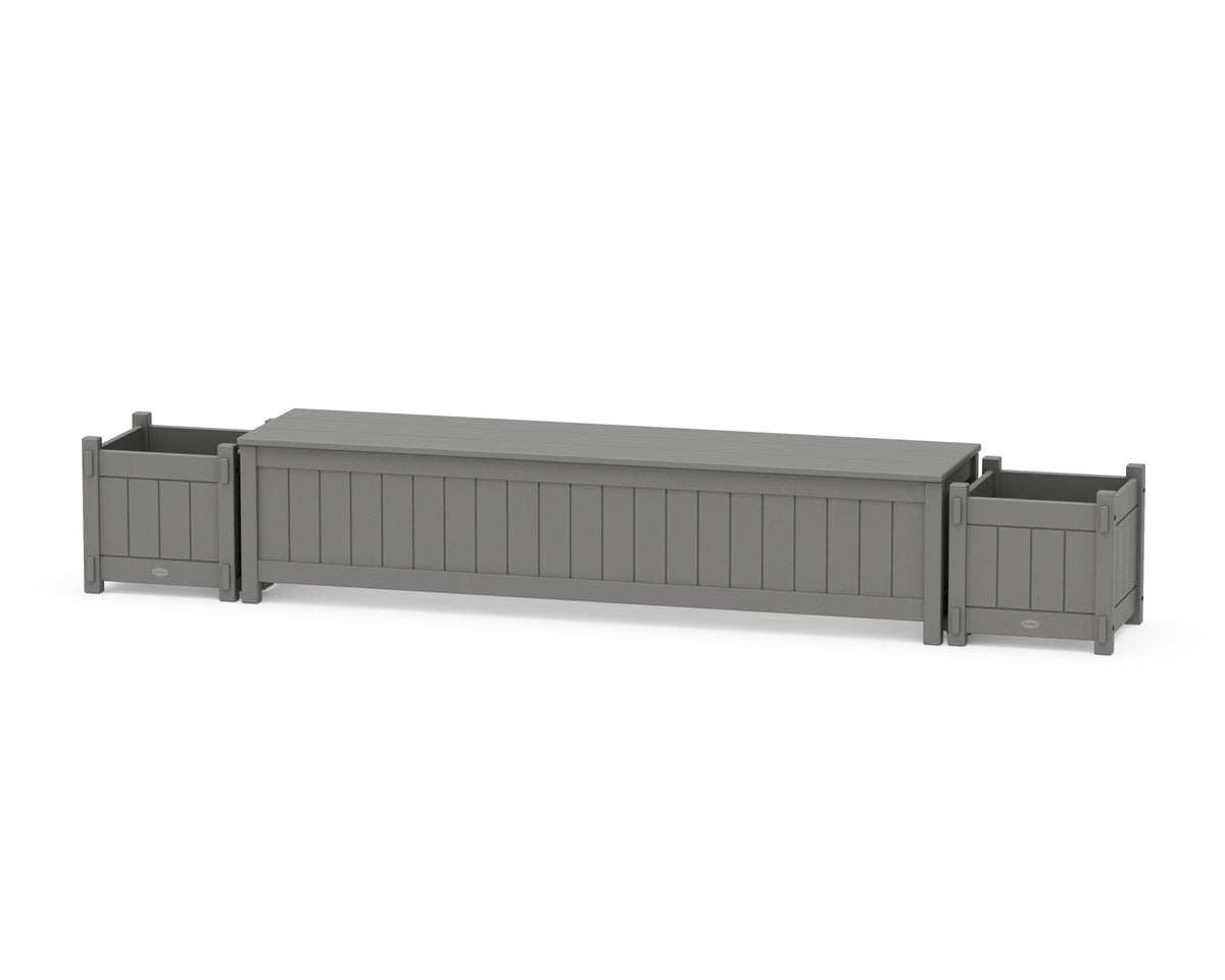 POLYWOOD 72" Vineyard Straight Planter Storage Bench Set in Slate Grey