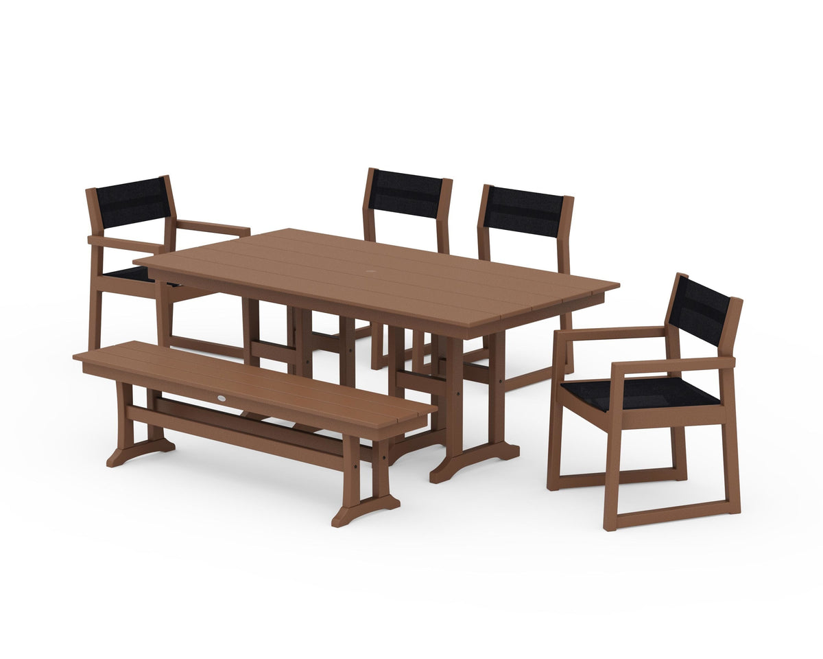 POLYWOOD EDGE Sling 6-Piece Farmhouse Dining Set in Teak / Black
