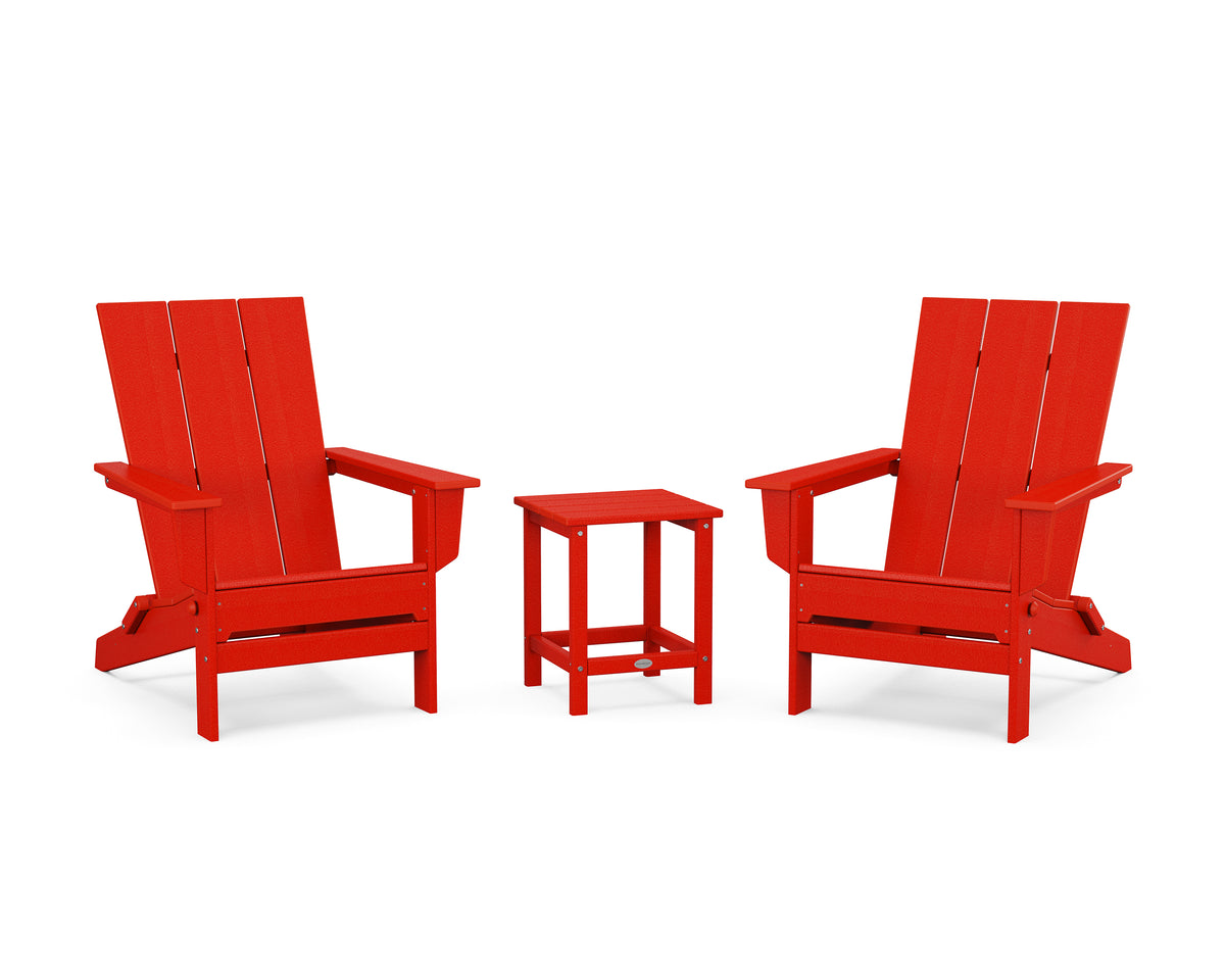 POLYWOOD 3-Piece Modern Studio Folding Adirondack Set in Sunset Red