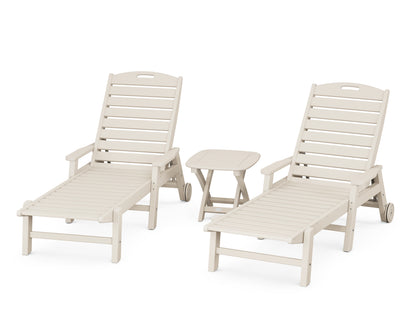 POLYWOOD Nautical 3-Piece Chaise Set with Nautical Side Table in Sand