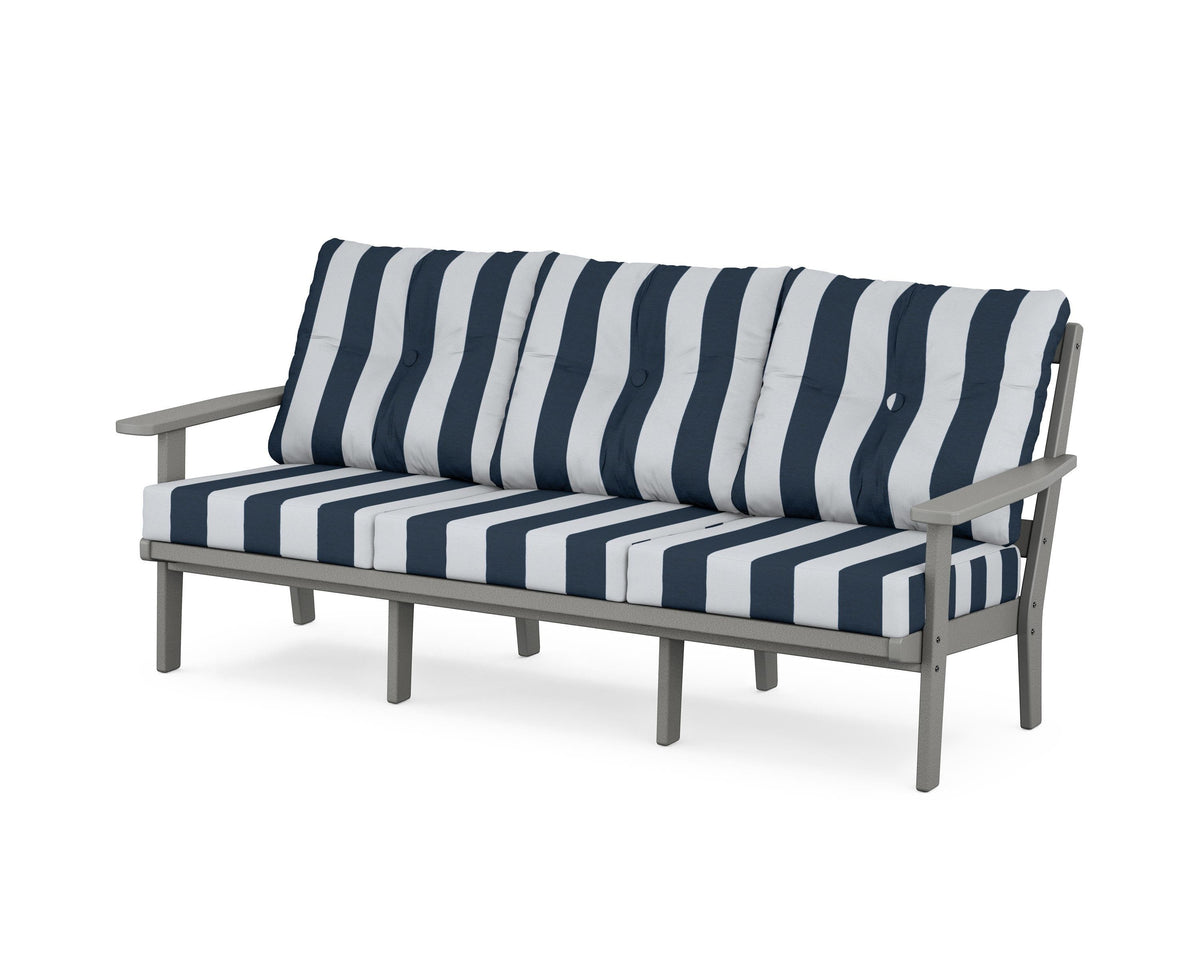 POLYWOOD Prairie Deep Seating Sofa in Slate Grey / Cabana Stripe Marine Indigo