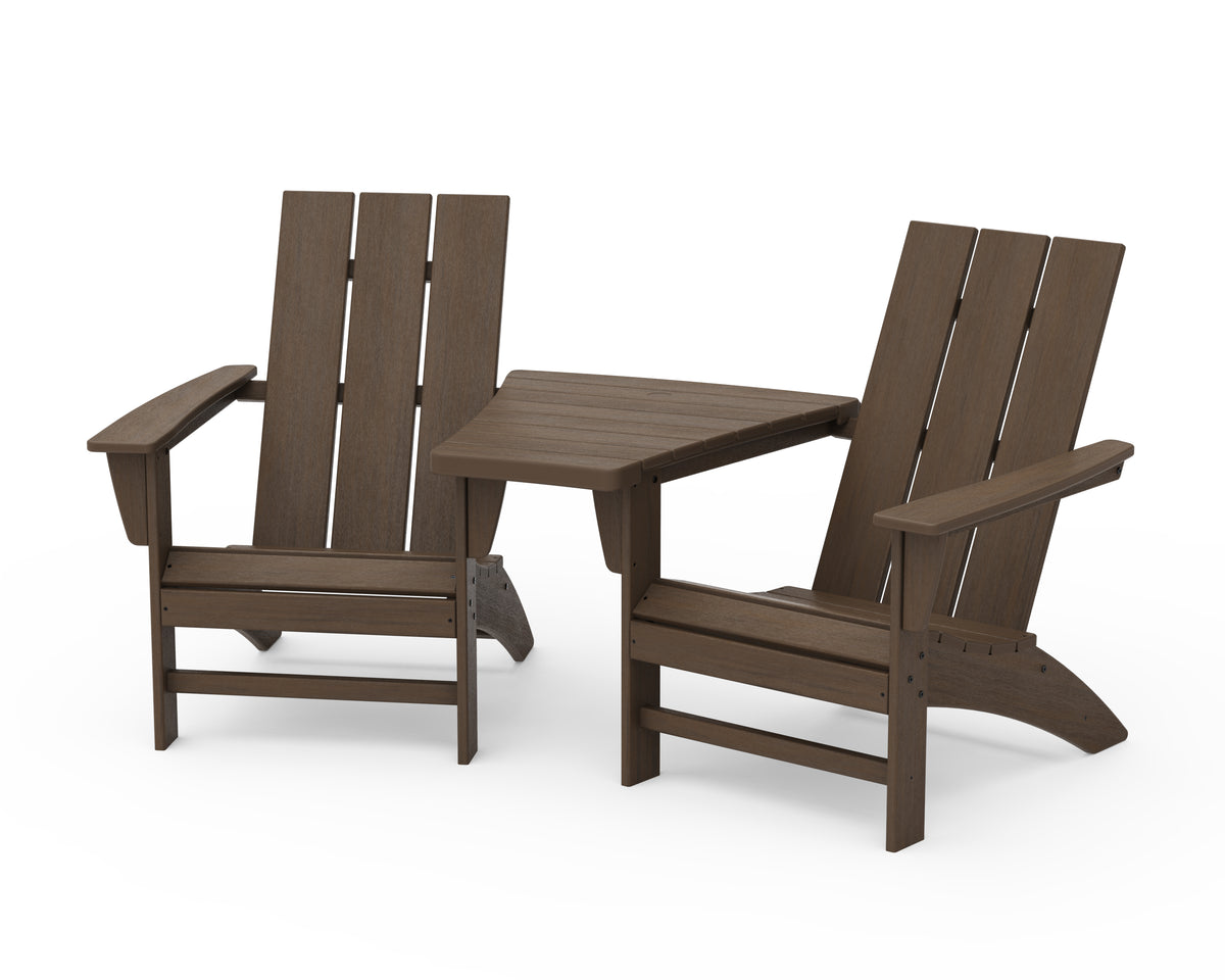 POLYWOOD Modern 3-Piece Adirondack Set with Angled Connecting Table in Kona