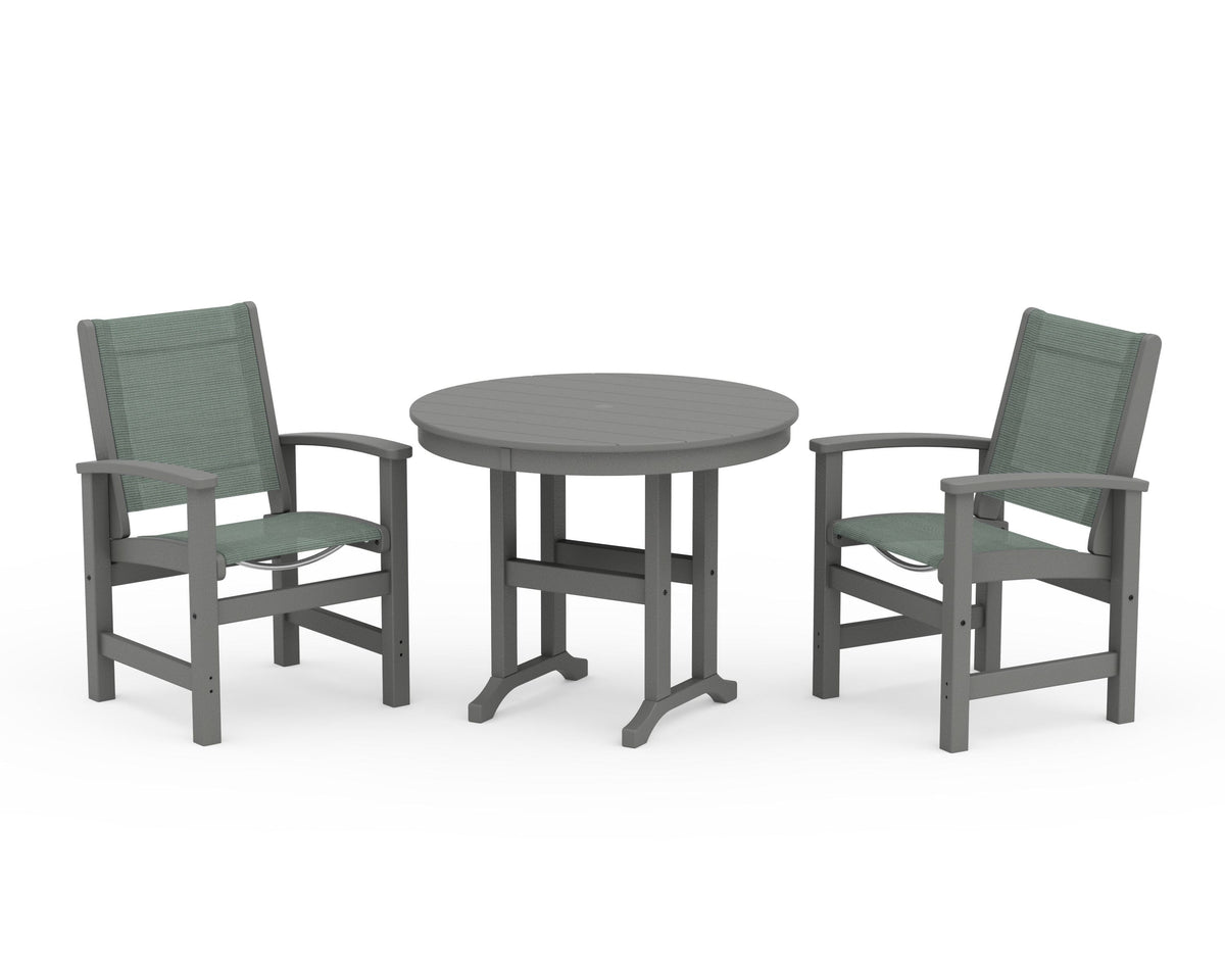 POLYWOOD Coastal 3-Piece Round Dining Set in Slate Grey / Dupioni Sea Mist