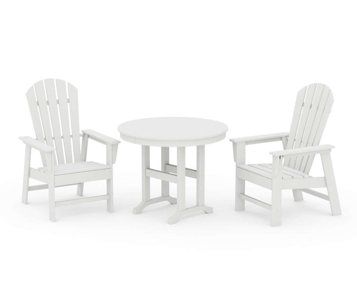 POLYWOOD South Beach 3-Piece Round Farmhouse Dining Set in White
