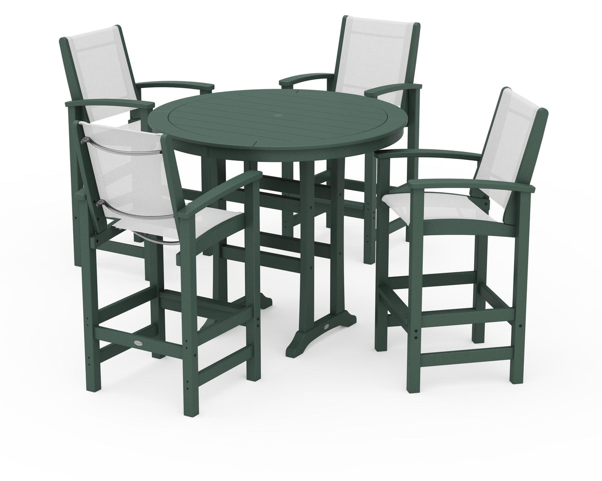 POLYWOOD Coastal 5-Piece Nautical Trestle Bar Set in Green / White