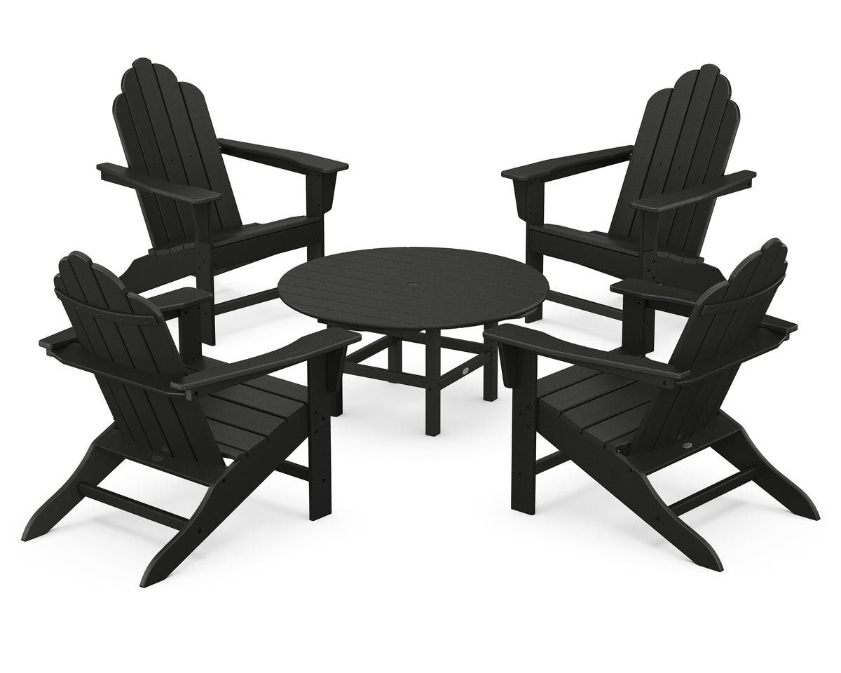 POLYWOOD Long Island Adirondack 5-Piece Conversation Group with Round 37" Conversation Table in Black