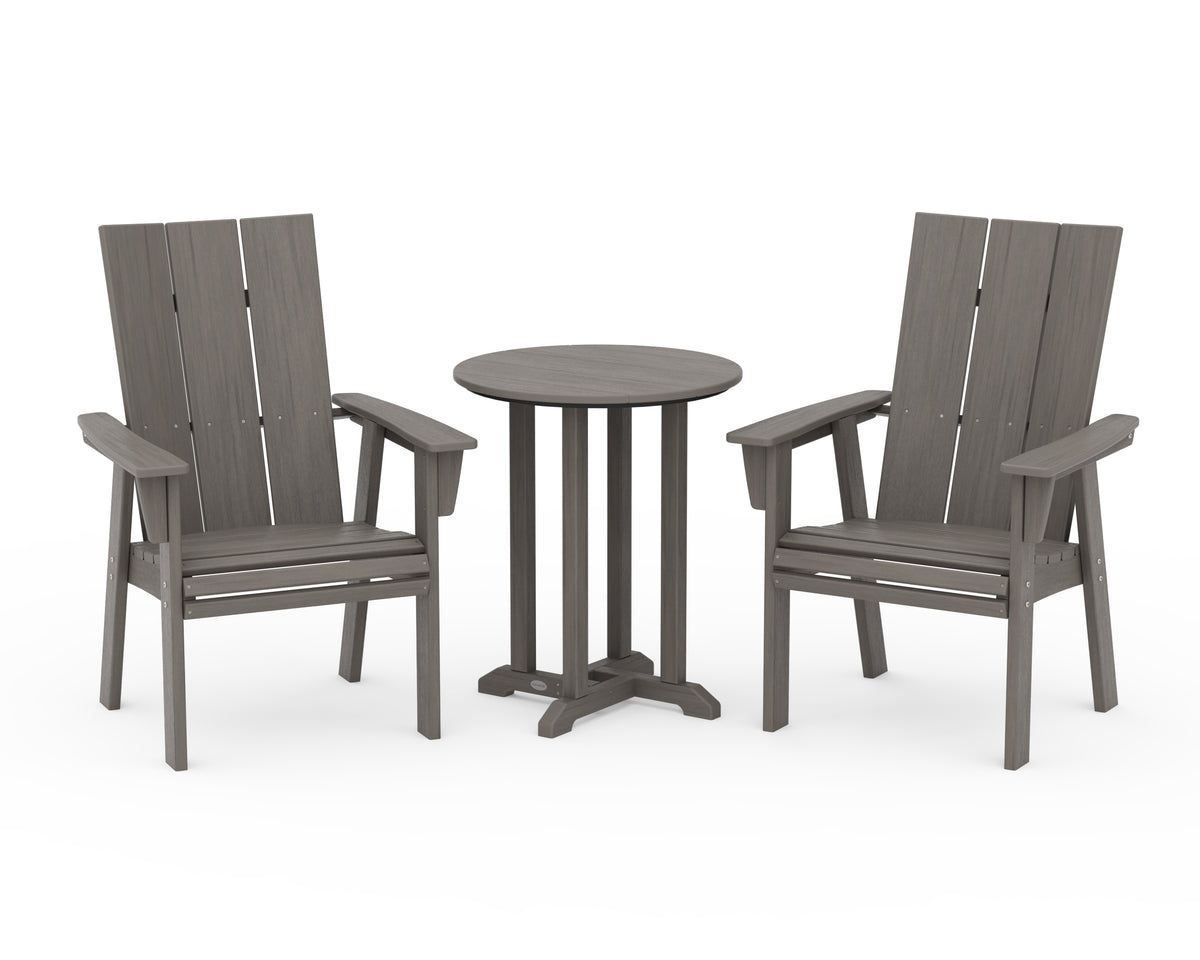 POLYWOOD Modern Curveback Adirondack 3-Piece Round Bistro Dining Set in Driftwood