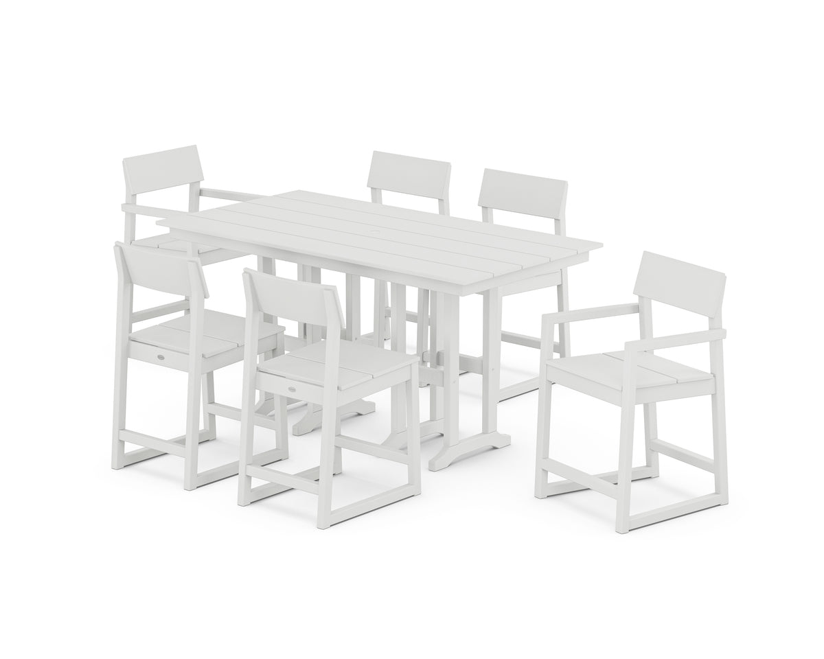 POLYWOOD EDGE 7-Piece Farmhouse Counter Set in White