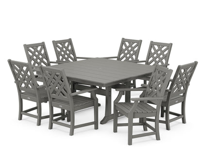 POLYWOOD Wovendale 9-Piece Square Farmhouse Dining Set with Trestle Legs in Slate Grey