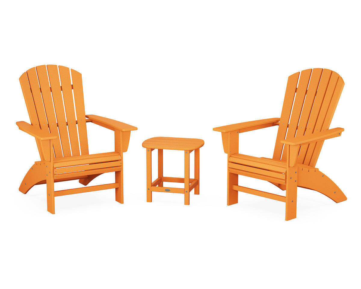 POLYWOOD Nautical 3-Piece Curveback Adirondack Set in Tangerine