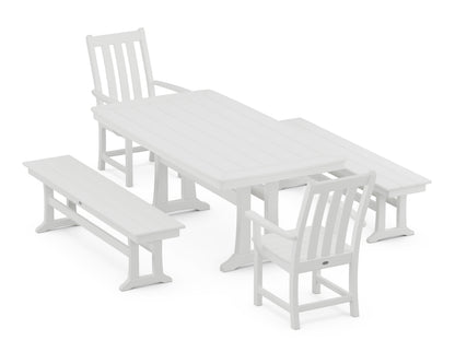 POLYWOOD Vineyard 5-Piece Dining Set with Trestle Legs - 38" x 73" Table in White