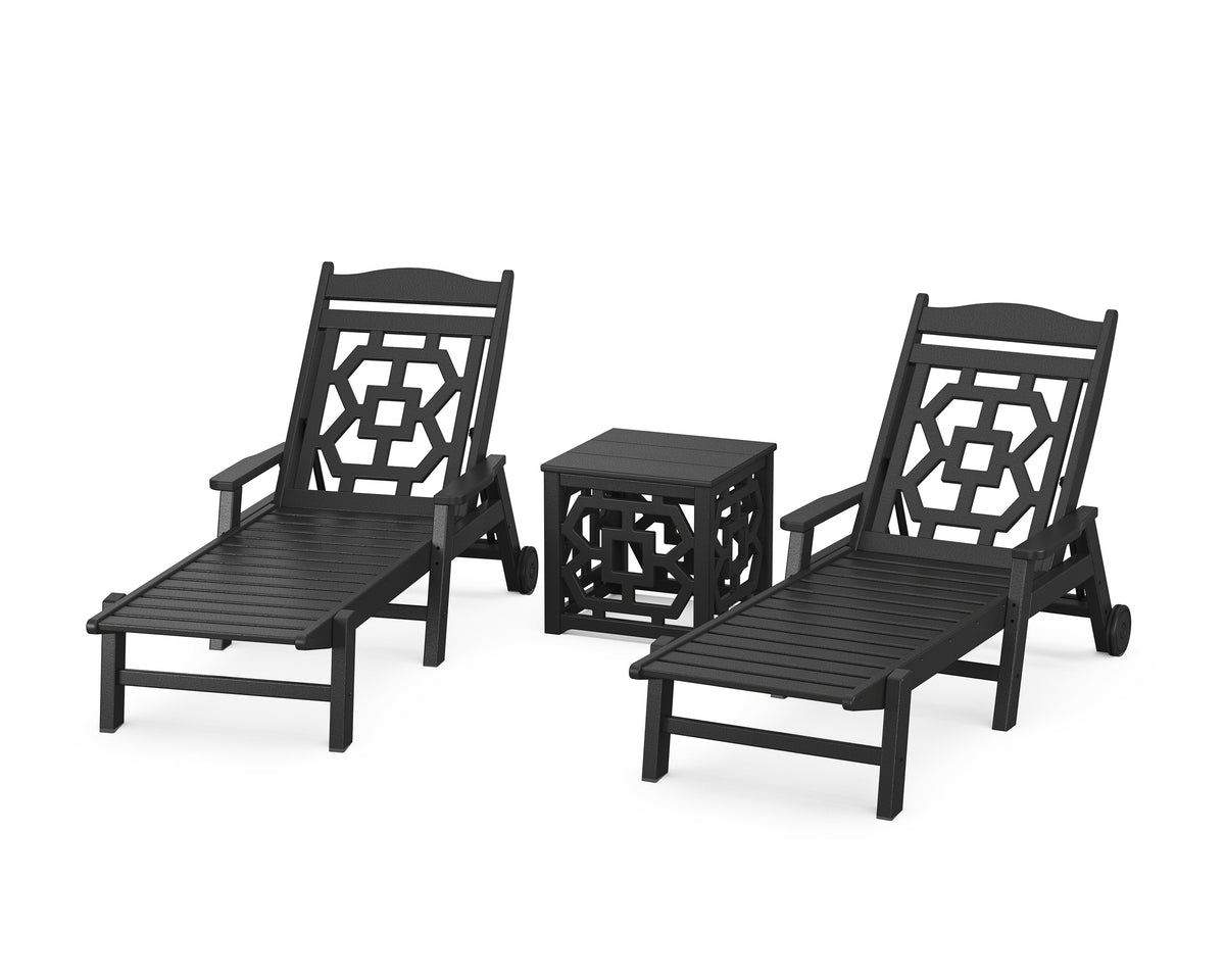 POLYWOOD Chinoiserie 3-Piece Chaise Set in Black