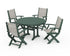 POLYWOOD Coastal Folding Chair 5-Piece Round Dining Set with Trestle Legs in Green / Birch