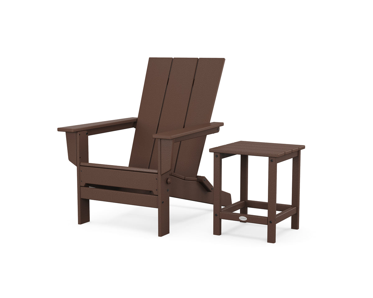 POLYWOOD Modern Studio Folding Adirondack Chair with Side Table in Mahogany