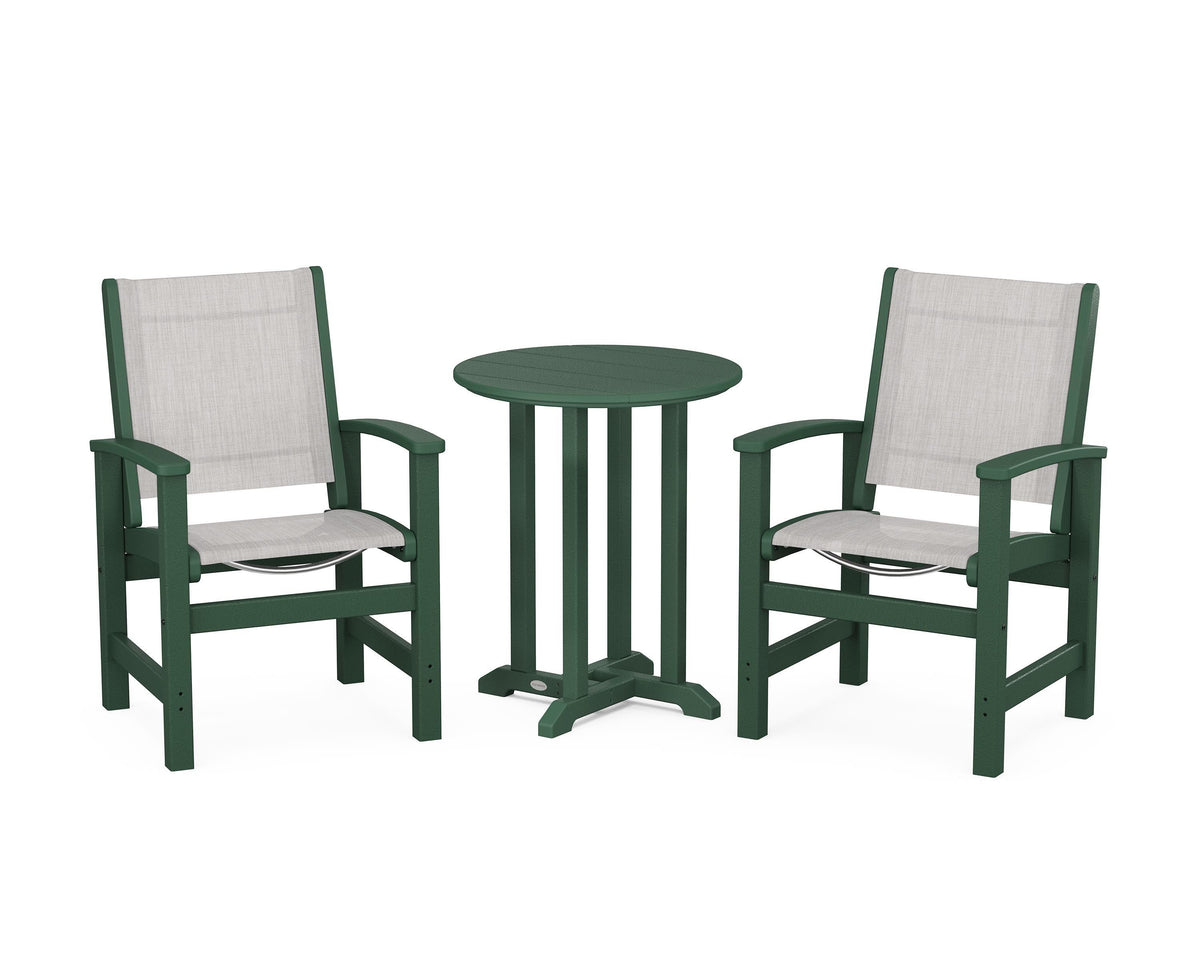 POLYWOOD Coastal 3-Piece Round Bistro Dining Set in Green / Parchment