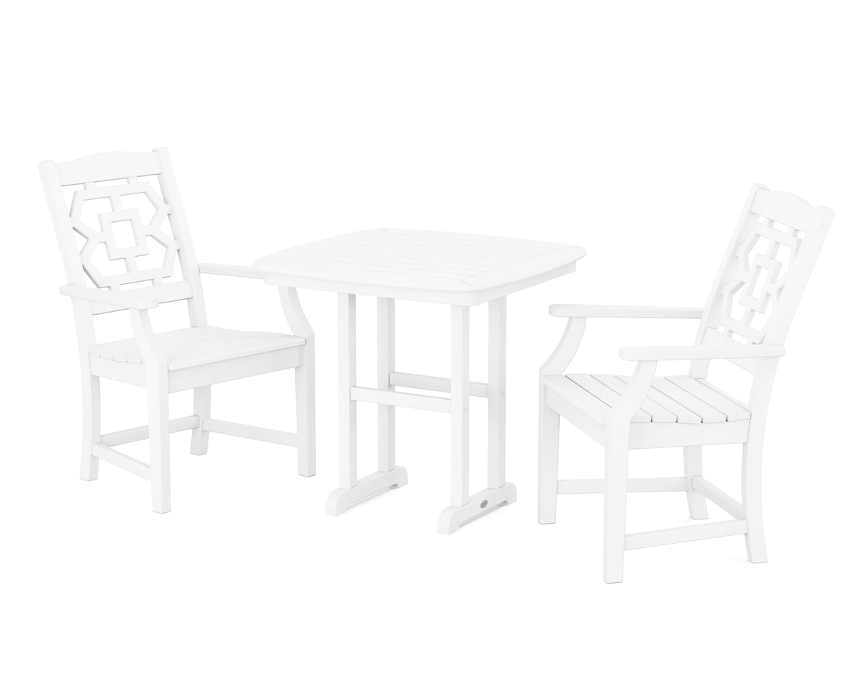 POLYWOOD Chinoiserie 3-Piece Dining Set in White