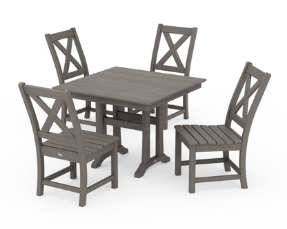 POLYWOOD Braxton Side Chair 5-Piece Farmhouse Dining Set with Trestle Legs in Driftwood