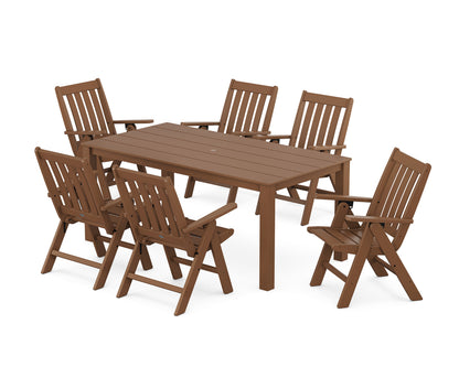POLYWOOD Vineyard Folding Chair 7-Piece Parsons Dining Set in Teak