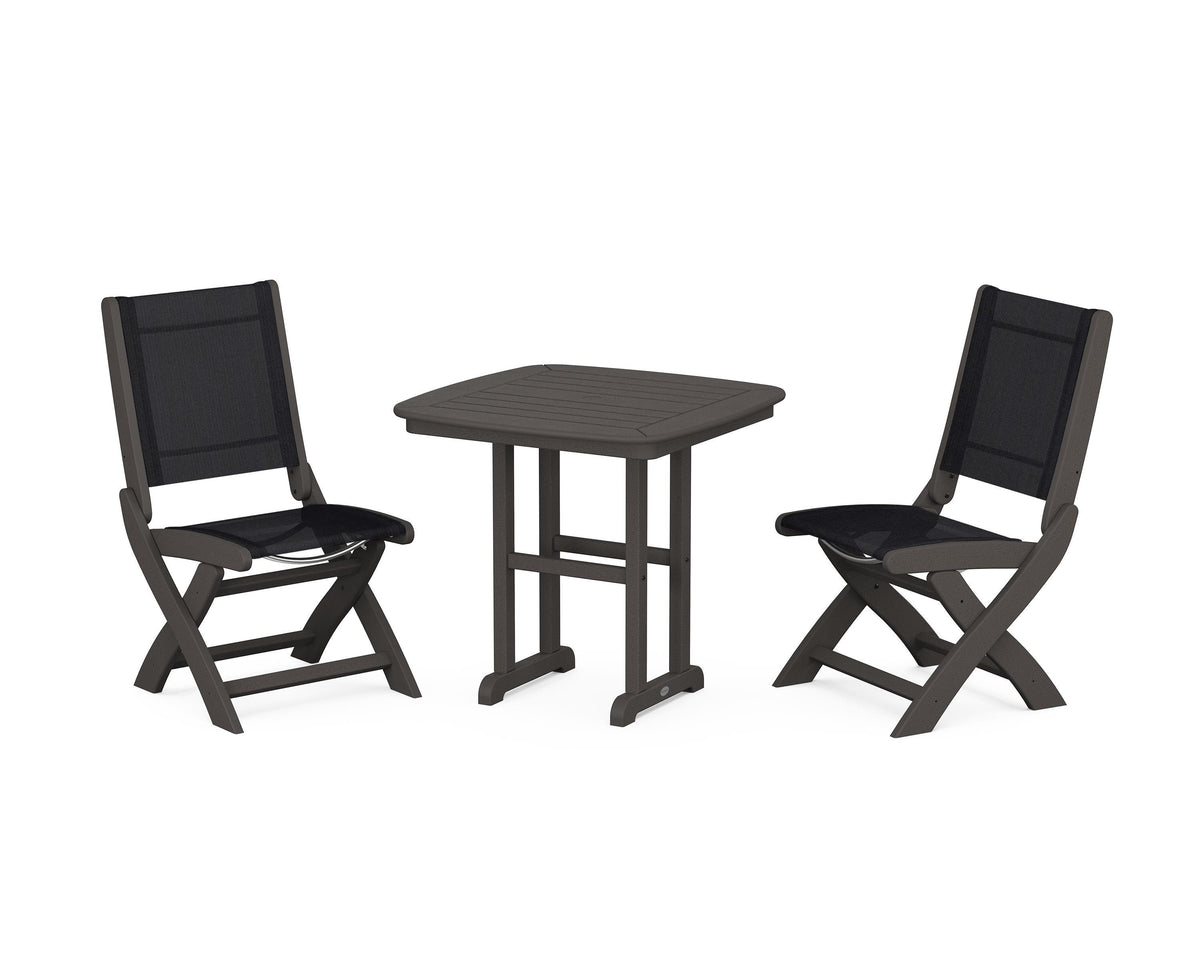 POLYWOOD Coastal Folding Side Chair 3-Piece Dining Set in Vintage Coffee / Black