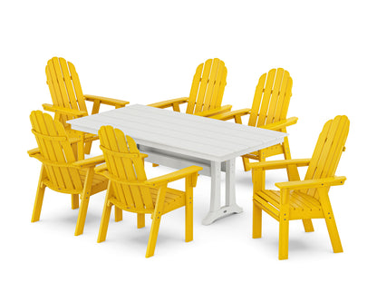 POLYWOOD Vineyard Curveback Adirondack Chair 7-Piece Farmhouse Dining Set with Trestle Legs in Lemon / White